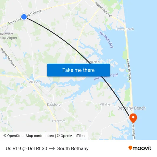 Us Rt 9 @ Del Rt 30 to South Bethany map