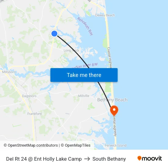 Del Rt 24 @ Ent Holly Lake Camp to South Bethany map