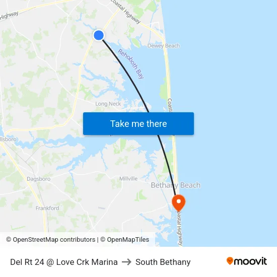 Del Rt 24 @ Love Crk Marina to South Bethany map