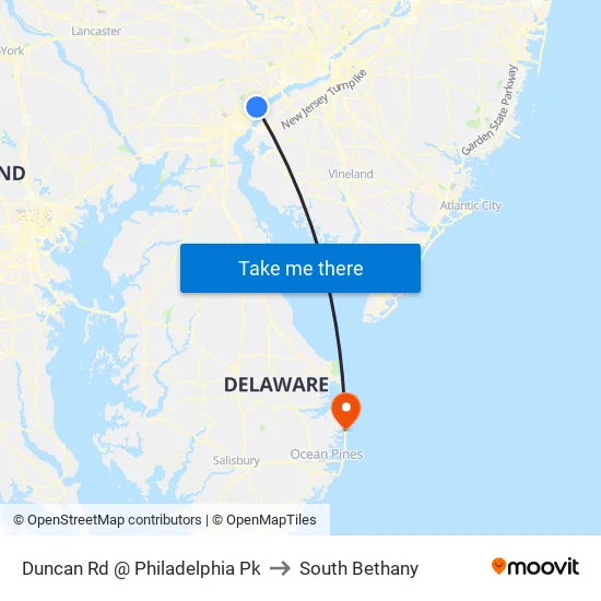 Duncan Rd @ Philadelphia Pk to South Bethany map