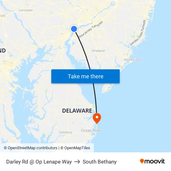 Darley Rd @ Op Lenape Way to South Bethany map