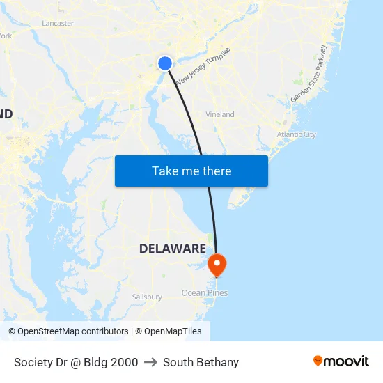 Society Dr @ Bldg 2000 to South Bethany map