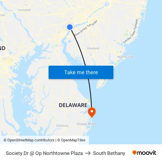 Society Dr @ Op Northtowne Plaza to South Bethany map
