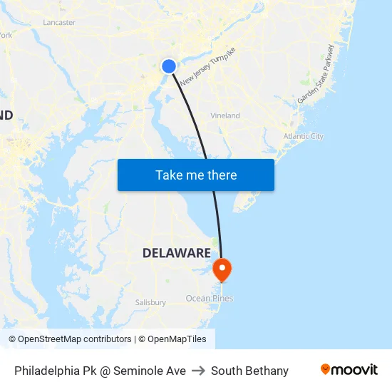 Philadelphia Pk @ Seminole Ave to South Bethany map