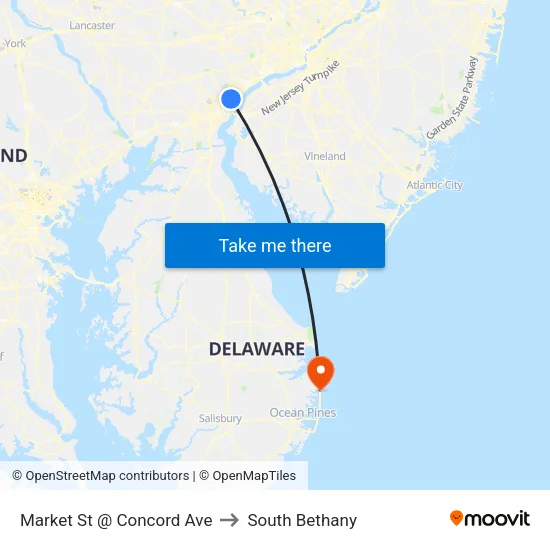 Market St @ Concord Ave to South Bethany map
