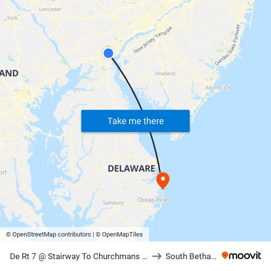 De Rt 7 @ Stairway To Churchmans Rd to South Bethany map