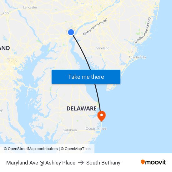 Maryland Ave @ Ashley Place to South Bethany map