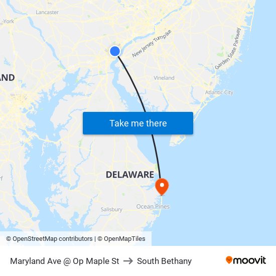 Maryland Ave @ Op Maple St to South Bethany map