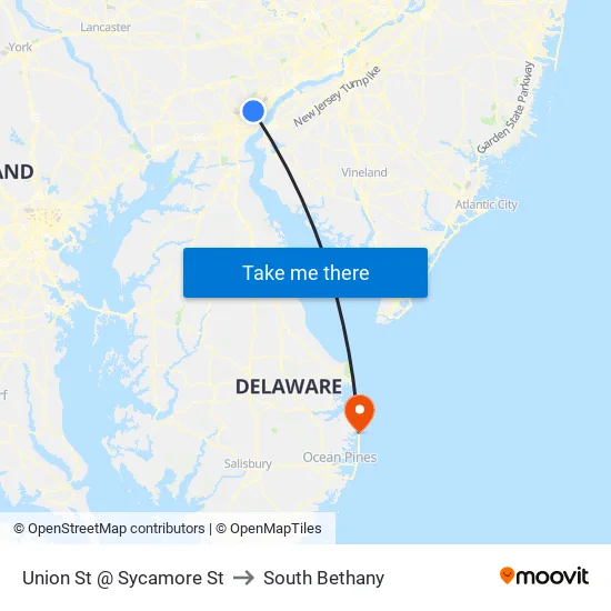 Union St @ Sycamore St to South Bethany map