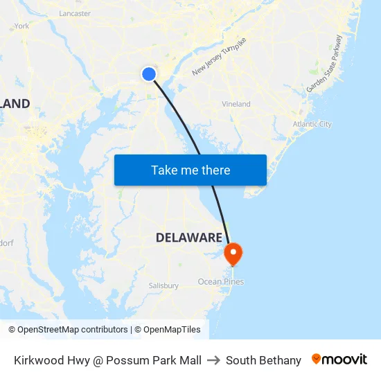 Kirkwood Hwy @ Possum Park Mall to South Bethany map