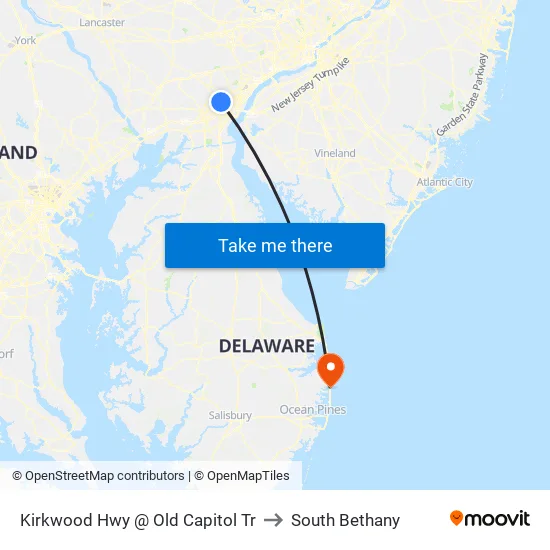 Kirkwood Hwy @ Old Capitol Tr to South Bethany map