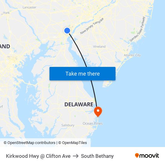 Kirkwood Hwy @ Clifton Ave to South Bethany map