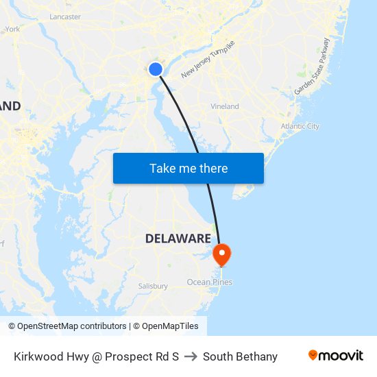 Kirkwood Hwy @ Prospect Rd S to South Bethany map