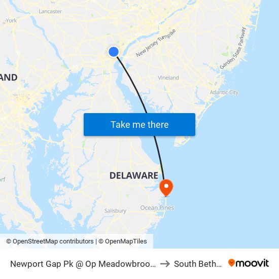 Newport Gap Pk @ Op Meadowbrook Ave to South Bethany map