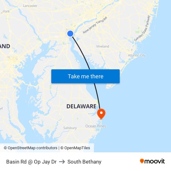 Basin Rd @ Op Jay Dr to South Bethany map