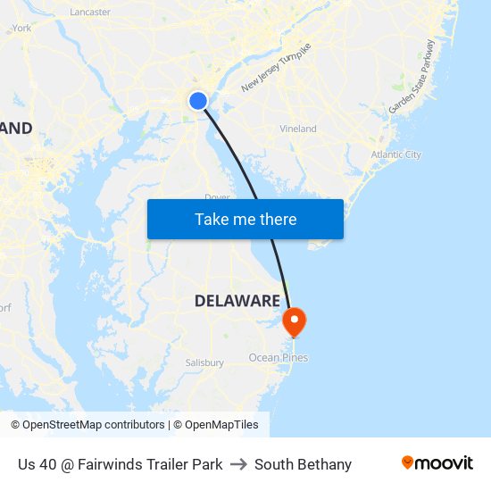 Us 40 @ Fairwinds Trailer Park to South Bethany map