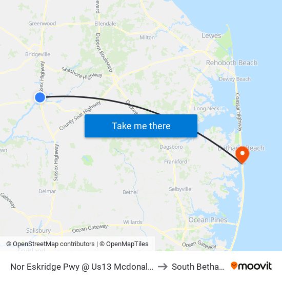 Nor Eskridge Pwy @ Us13  Mcdonalds to South Bethany map