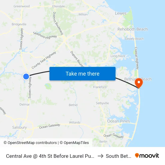 Central Ave @ 4th St Before Laurel Public Library to South Bethany map
