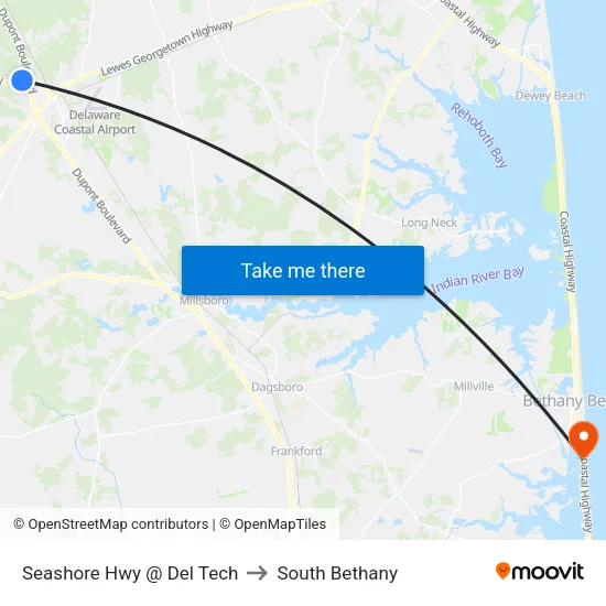 Seashore Hwy @ Del Tech to South Bethany map