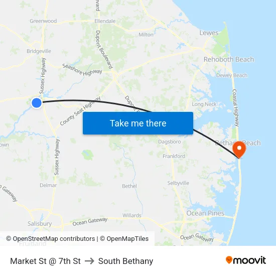 Market St @ 7th St to South Bethany map