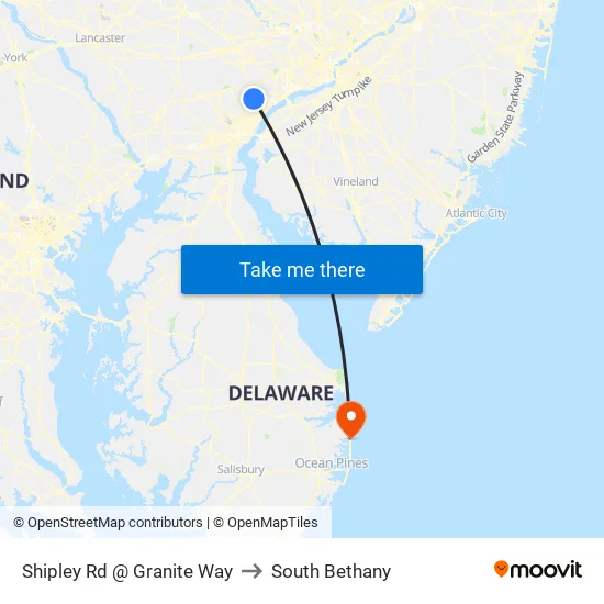 Shipley Rd @ Granite Way to South Bethany map