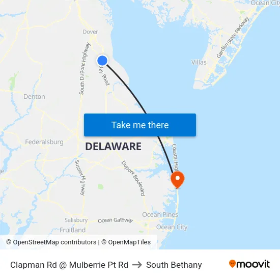 Clapman Rd @ Mulberrie Pt Rd to South Bethany map