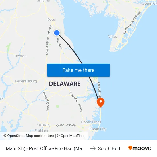 Main St @ Post Office/Fire Hse (Magnolia) to South Bethany map