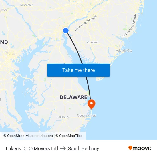 Lukens Dr @ Movers Intl to South Bethany map