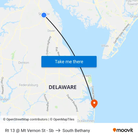 Rt 13 @ Mt Vernon St - Sb to South Bethany map