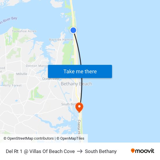 Del Rt 1 @ Villas Of Beach Cove to South Bethany map