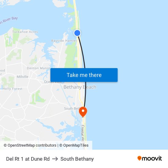 Del Rt 1 at Dune Rd to South Bethany map