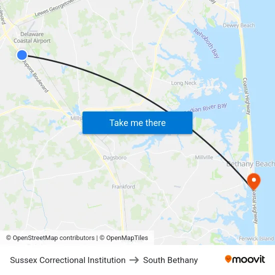 Sussex Correctional Institution to South Bethany map