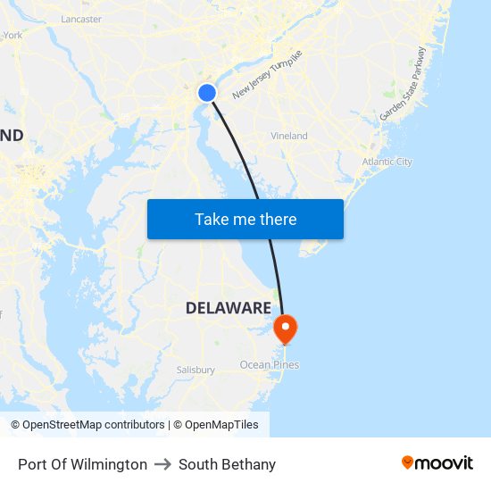 Port Of Wilmington to South Bethany map