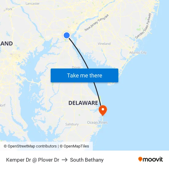Kemper Dr @ Plover Dr to South Bethany map