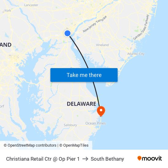 Christiana Retail Ctr @ Op Pier 1 to South Bethany map