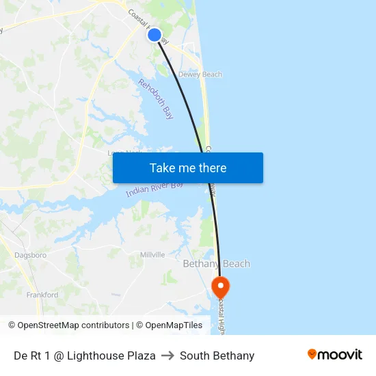 De Rt 1 @ Lighthouse Plaza to South Bethany map