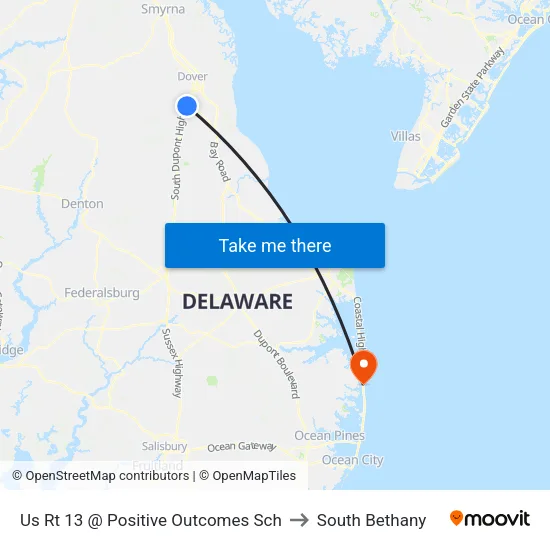 Us Rt 13 @ Positive Outcomes Sch to South Bethany map