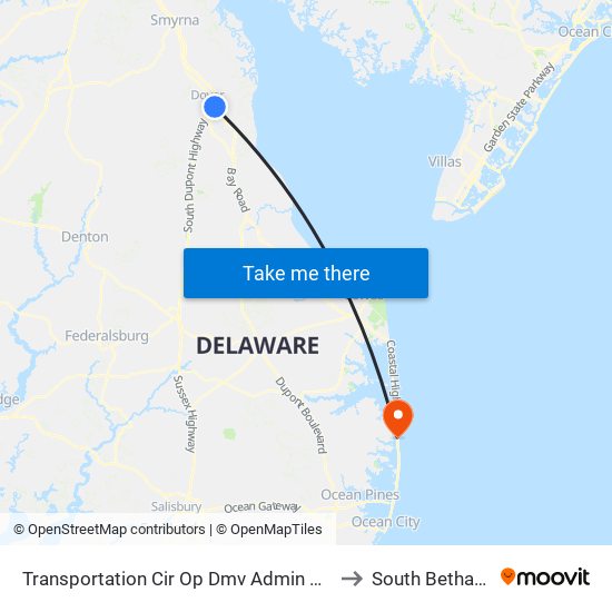 Transportation Cir Op Dmv Admin Bld to South Bethany map