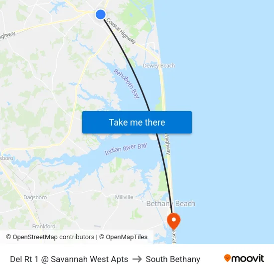 Del Rt 1 @ Savannah West Apts to South Bethany map