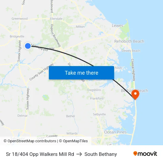 Sr 18/404 Opp Walkers Mill Rd to South Bethany map