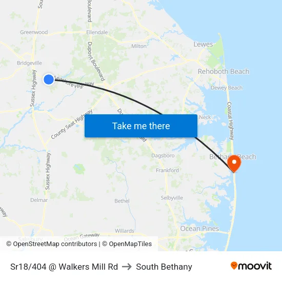 Sr18/404 @ Walkers Mill Rd to South Bethany map
