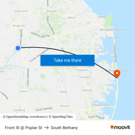 Front St @ Poplar St to South Bethany map