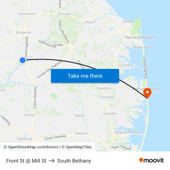 Front St @ Mill St to South Bethany map