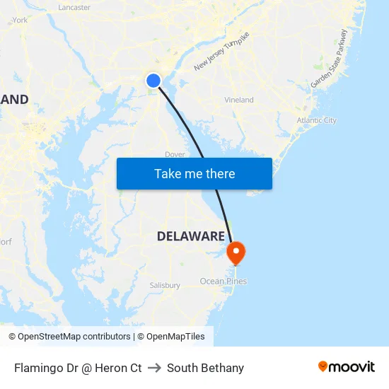 Flamingo Dr @ Heron Ct to South Bethany map