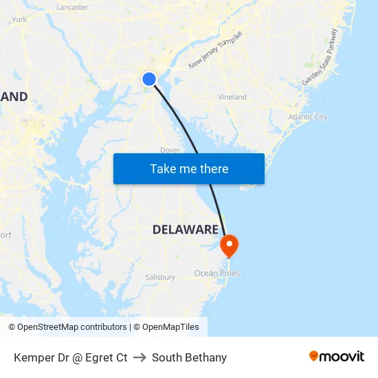 Kemper Dr @ Egret Ct to South Bethany map
