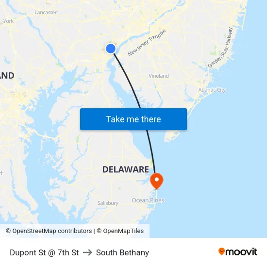 Dupont St @ 7th St to South Bethany map