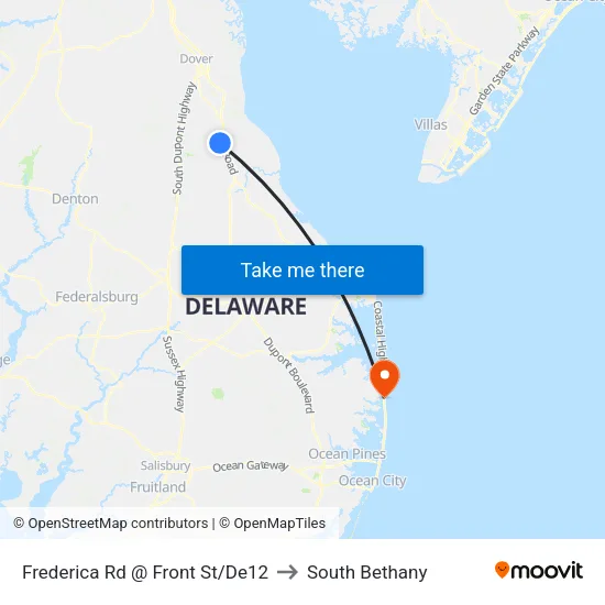 Frederica Rd @ Front St/De12 to South Bethany map
