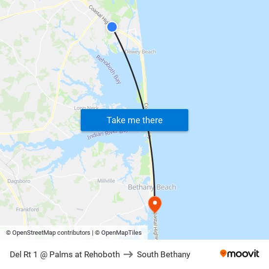 Del Rt 1 @ Palms at Rehoboth to South Bethany map