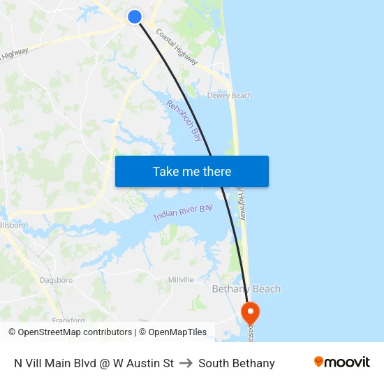 N Vill Main Blvd @ W Austin St to South Bethany map