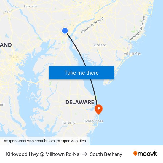 Kirkwood Hwy @ Milltown Rd-Ns to South Bethany map